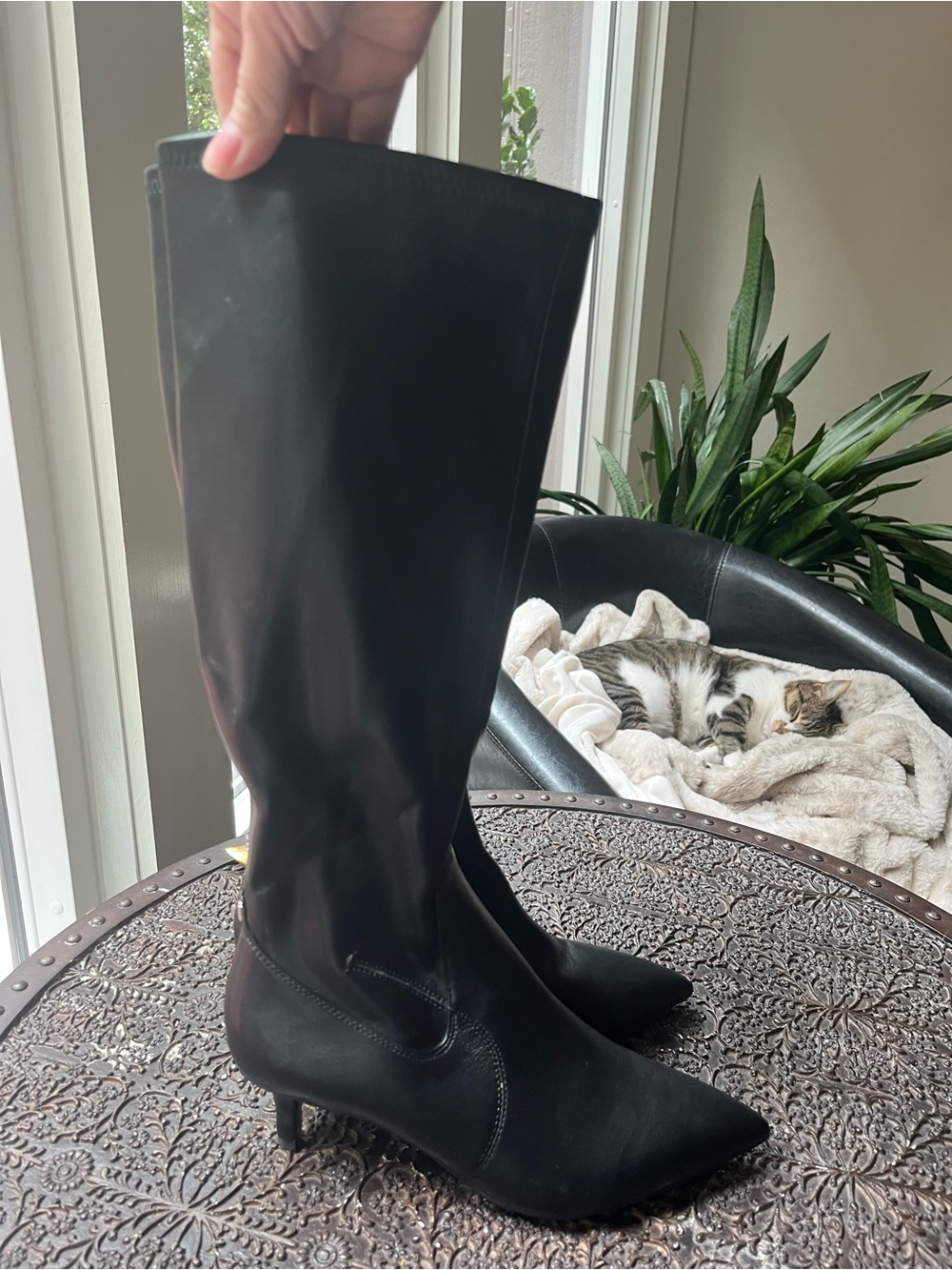 NEW FRANCO SARTO KERRY TALL KITTEN HEEL BLACK BOOTS 6 - Picture 7 of 13